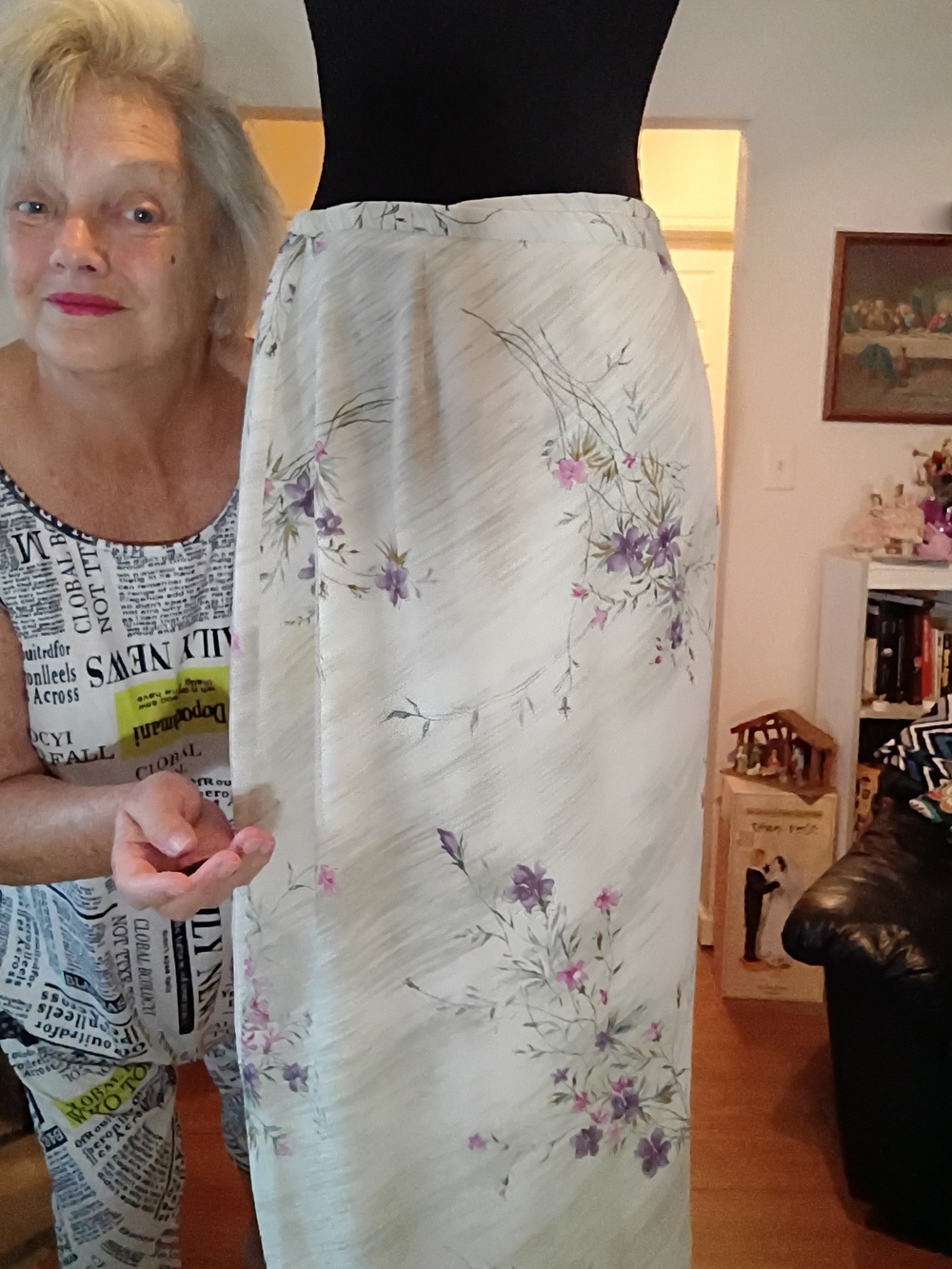 Cream Floral Maxi Skirt with Purple & Pink Blooms